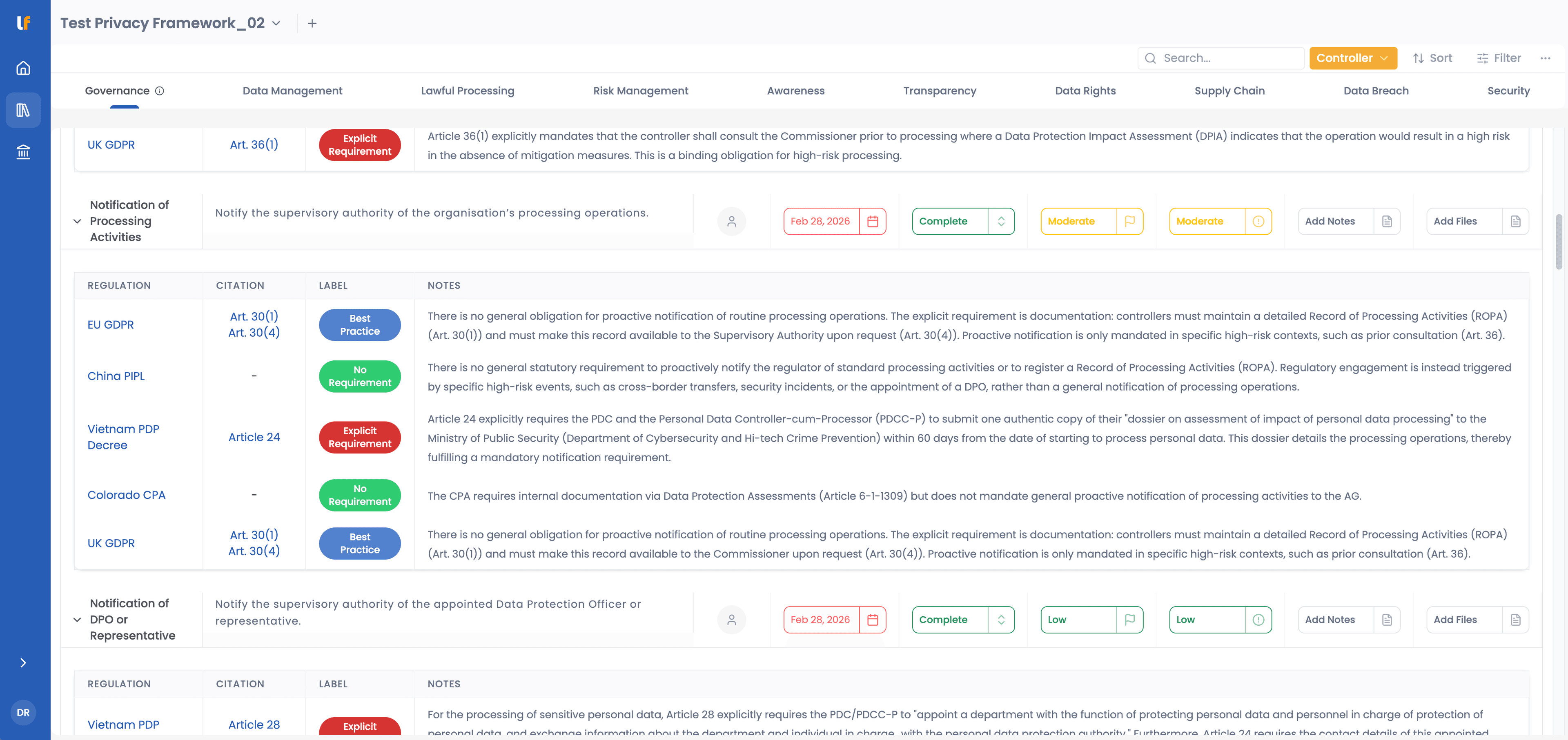Framework page screenshot